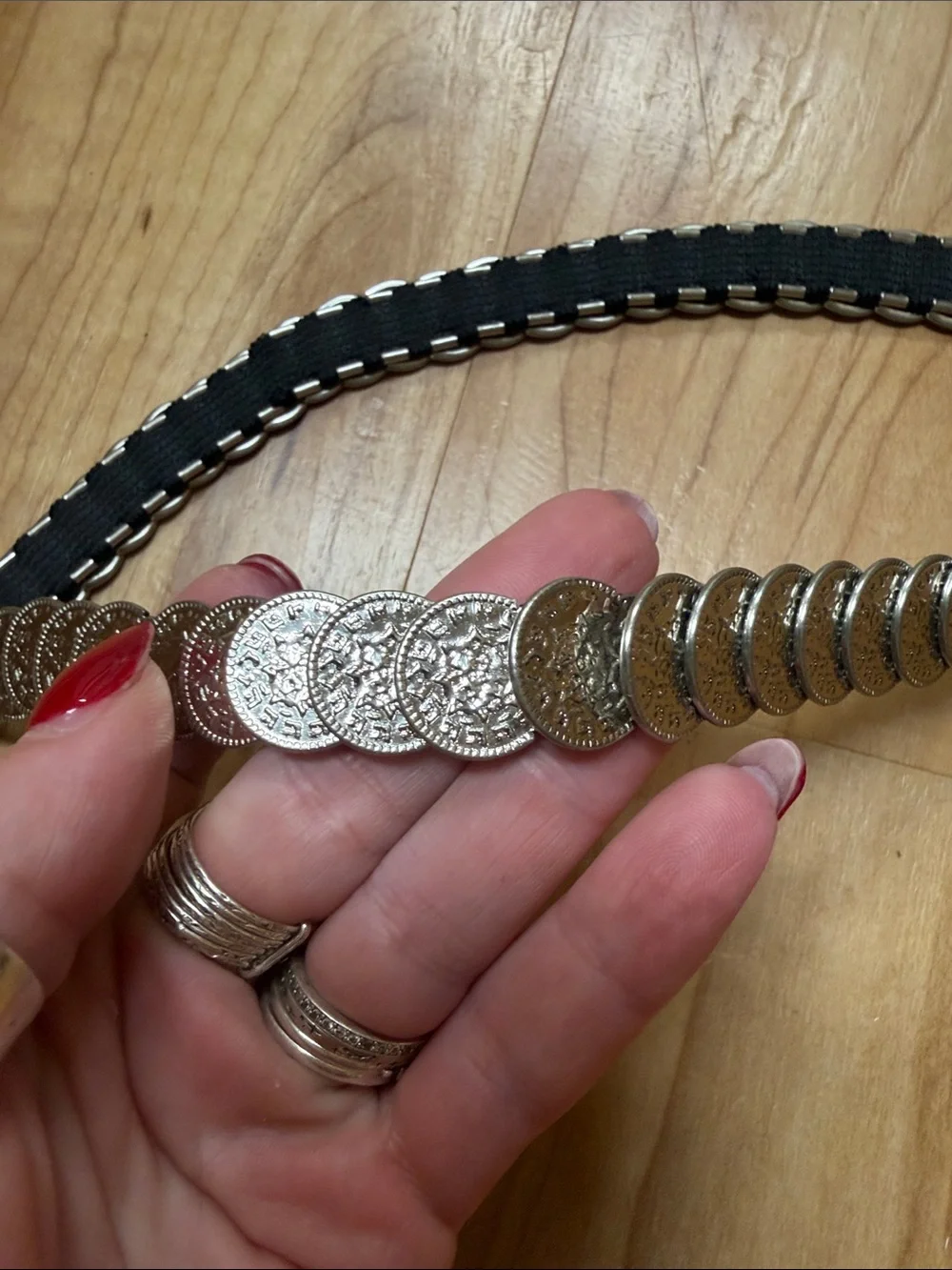 VINTAGE Silver Coin-Detail adjustable Belt